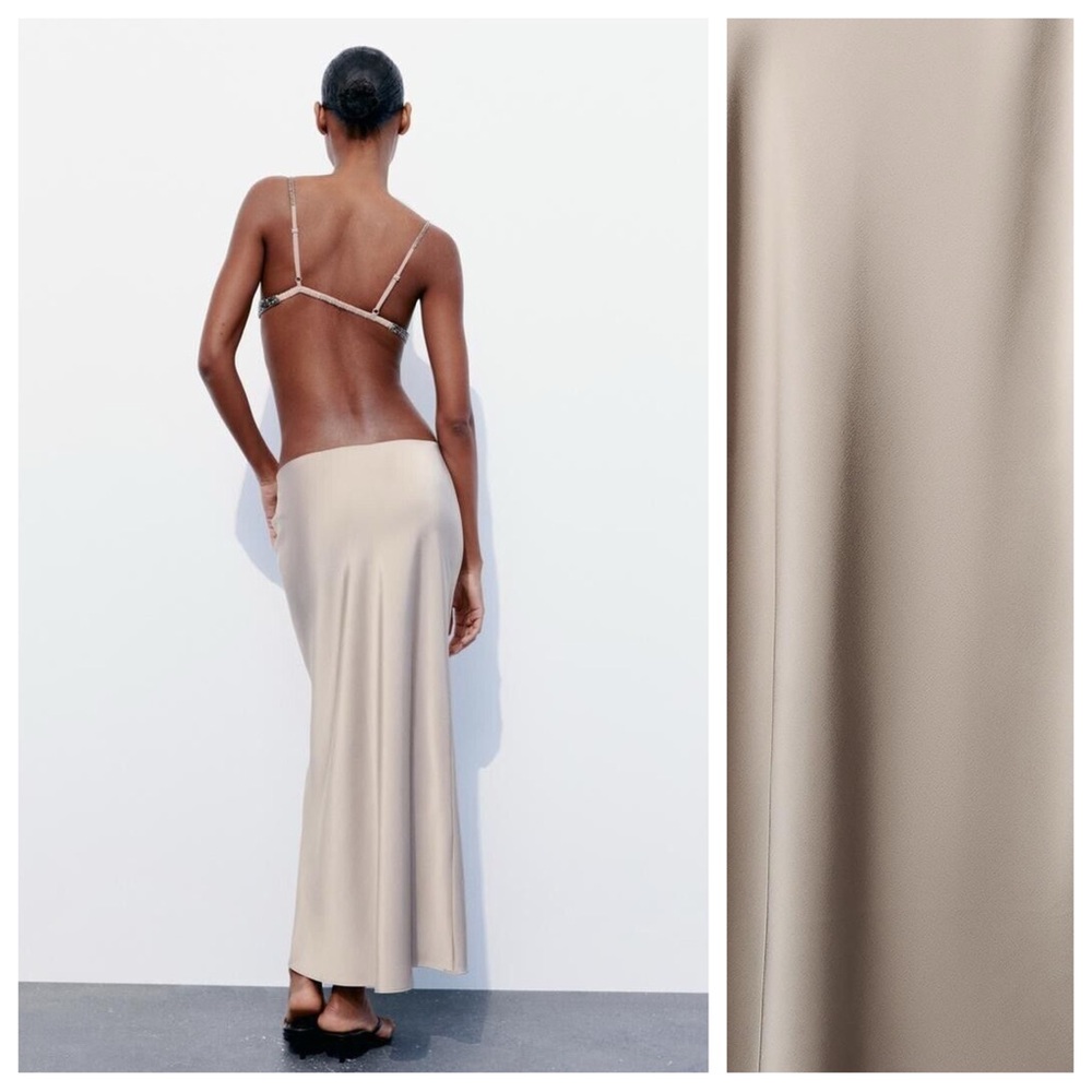 NWT. Zara Taupe Grey Beige Satin Effect Maxi Skirt. Size L. - Picture 3 of 8